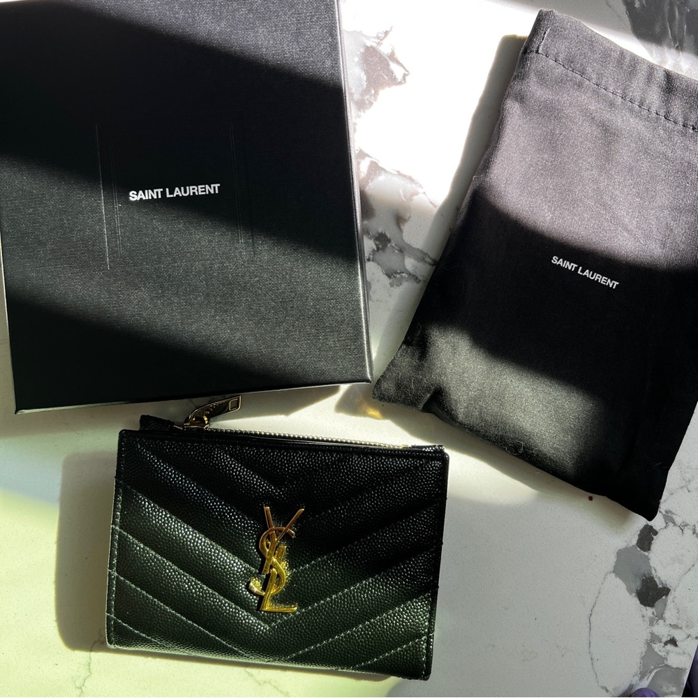Saint Laurent Black Quilted Gold Monogram Plaque Wallet